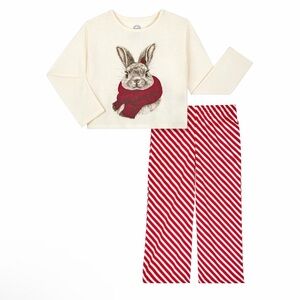 Cozy Cream and Red Striped Bunny Pajamas